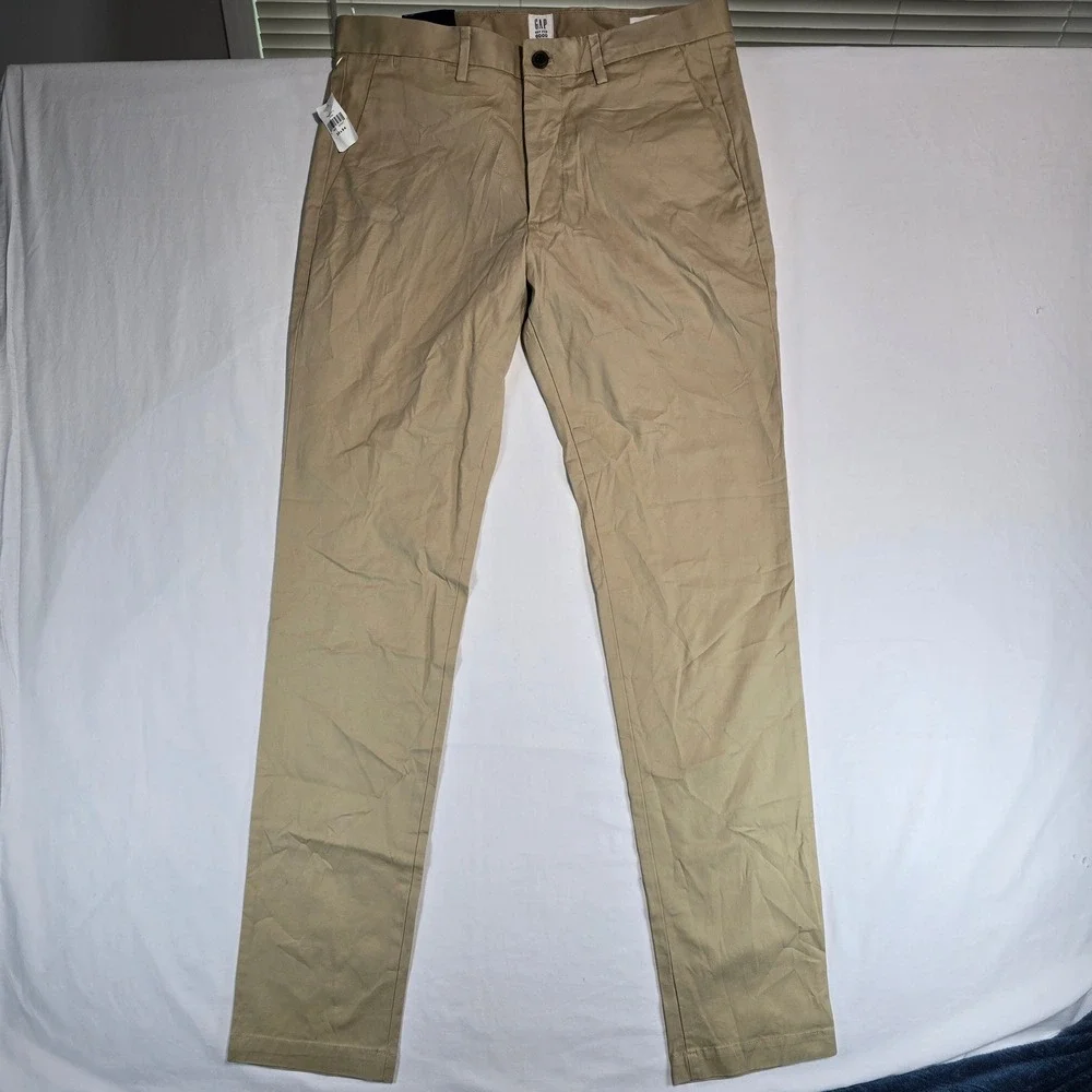 Gap Mens Slim Fit Khaki Chinos Tan Stretch Mid Rise Pants 32x34 320802-07-1